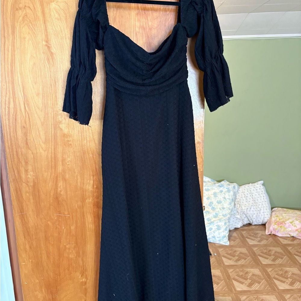 Listicle Black Cowl Neck Bishop Sleeve Dress